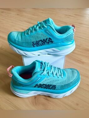 Hoka One One Bondi 7 Shoes Women’s 5.0 US Teal Running Shoes Aquarelle